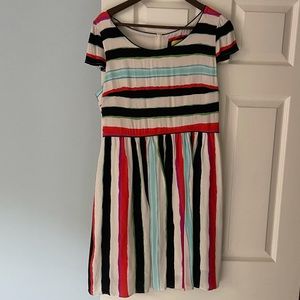 Anthropologie Maeve Flared Striped Knee Length Dress with Cap Sleeve